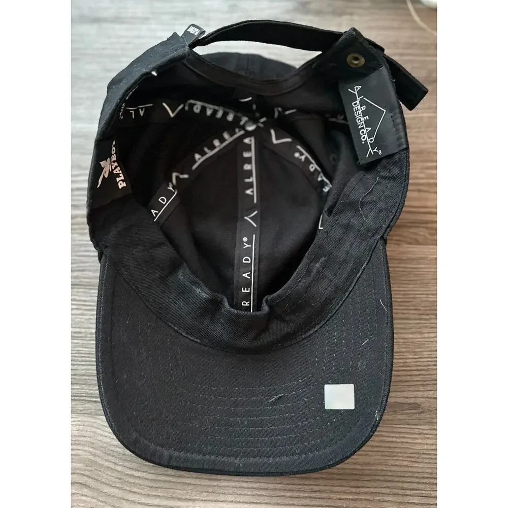PLAYBOY Metal Rabbit Head Pin Dad Hat in Black One Size
